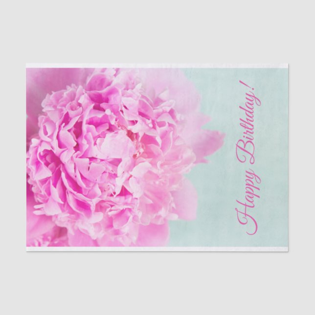 Papel De Seda Feliz Cumpleaños Peonía Rosa Pastel (Anverso)
