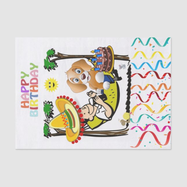 Papel De Seda Feliz cumpleaños, periódico de té, perro (Anverso)