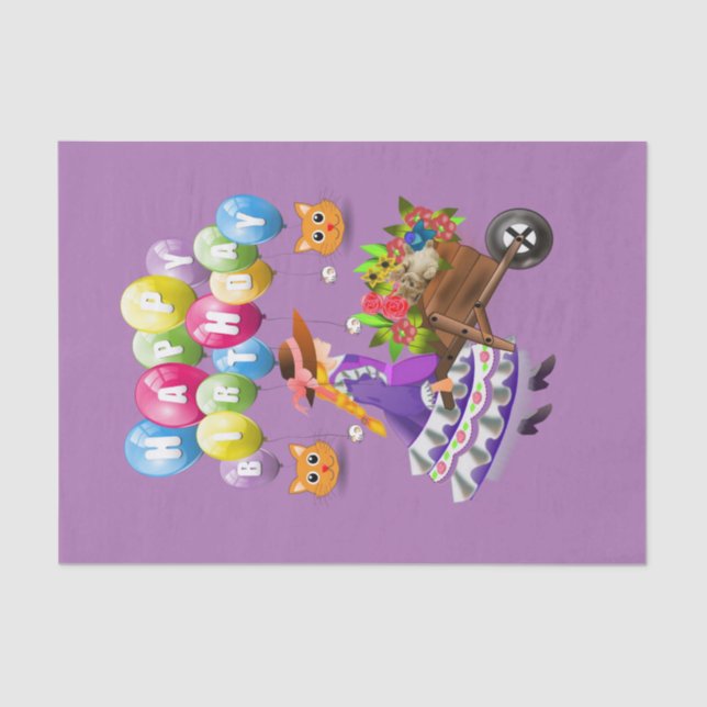 Papel De Seda Feliz cumpleaños, periódico de té victoriano (Anverso)