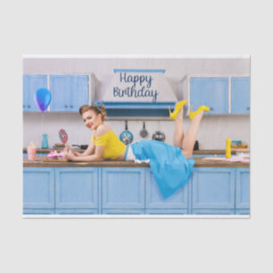 Papel De Seda Feliz Cumpleaños Retro Hogar esposa haciendo paste