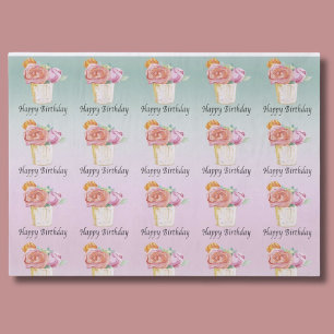 Papel De Seda Feliz Cumpleaños Rosas Acuarela