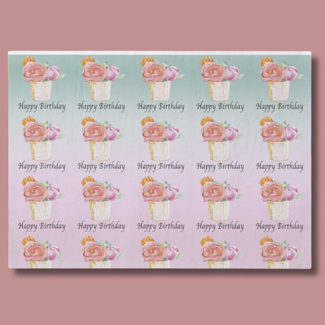 Papel De Seda Feliz Cumpleaños Rosas Acuarela (Subido por el creador)
