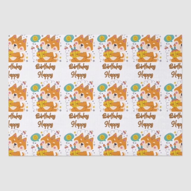 Papel De Seda Feliz cumpleaños Shiba Inu Tissue Paper (Anverso)