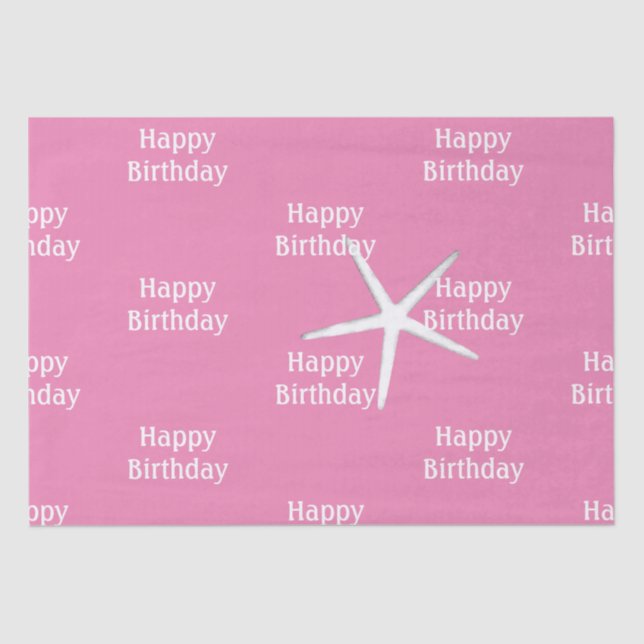 Papel De Seda Feliz cumpleaños Starfish Nautical Pink Cute Girly (Anverso)