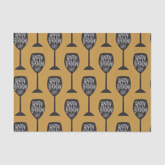 Papel De Seda FELIZ CUMPLEAÑOS VIDRIO VINO Fiesta Personalizado  (Anverso)