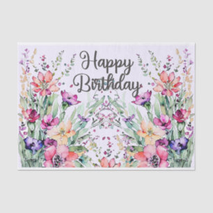 Papel De Seda Feliz cumpleaños Watercolor Wildflowers Field