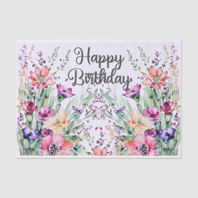 Papel De Seda Feliz cumpleaños Watercolor Wildflowers Field (Anverso)