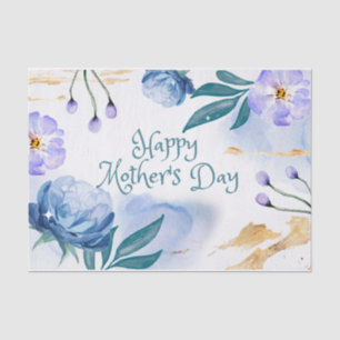 Papel De Seda Feliz Día de la Madre, color azul, flores moradas