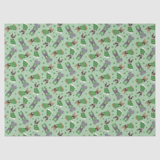 Papel De Seda Feliz Día de San Patrón Bulldoges franceses (Anverso)