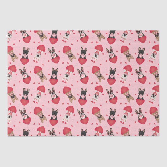 Papel De Seda Feliz Día de San Valentín Bulldoges franceses (Anverso)