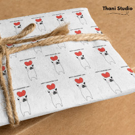 Papel De Seda Feliz Día de San Valentín lindo pug y rojo corazón