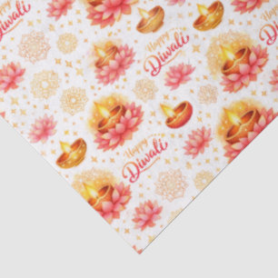 Papel De Seda Feliz Diwali — Diya y Loto en Acuarela