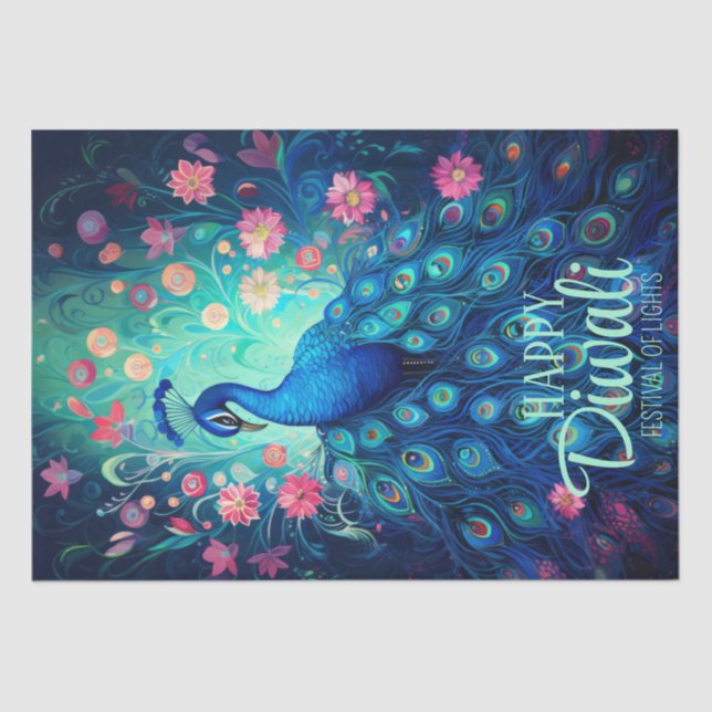 Papel De Seda Feliz Festival Diwali de Luces Peacock (Anverso)
