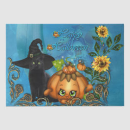 Papel De Seda Feliz Halloween con gato gracioso