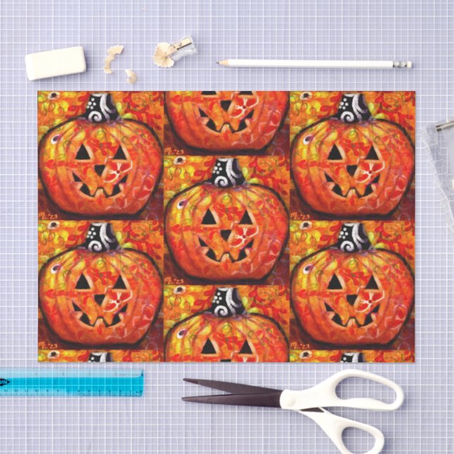 Papel De Seda Feliz Halloween Jack O Lantern Tiled Decoupage (Artesanía)