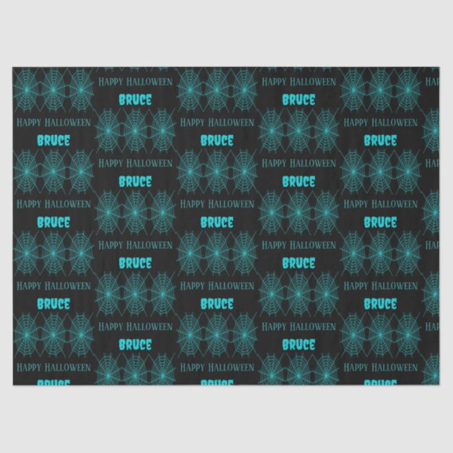 Papel De Seda Feliz Halloween neurona azul spiderweb negro (Anverso)