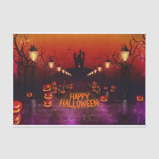 Papel De Seda Feliz Halloween Spooky Haunted Witch Castle (Anverso)
