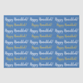 Papel De Seda Feliz Hanukkah azul, oro y blanco