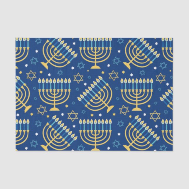Papel De Seda Feliz Hanukkah Blue Star of David Tissue Paper (Anverso)