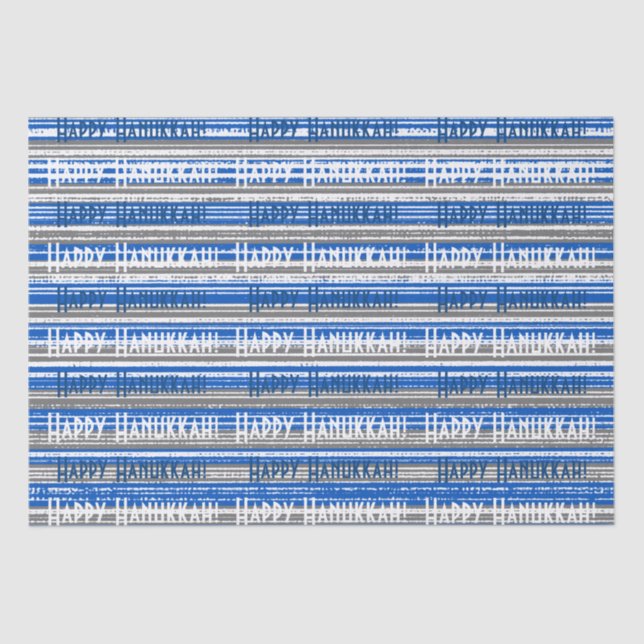 Papel De Seda Feliz Hanukkah Blue Stripes WrapPaper (Anverso)