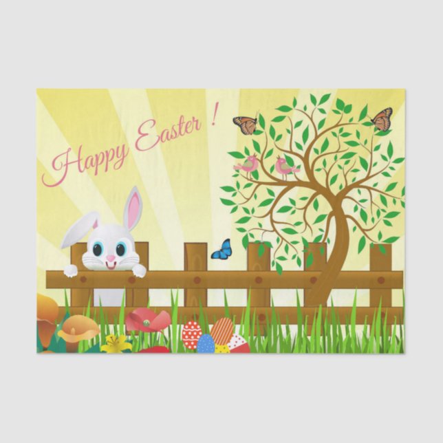 Papel De Seda Feliz ilustracion de conejo de Pascua (Anverso)
