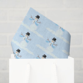 Papel De Seda Feliz invierno al patrón de Snowman Blue Navidades