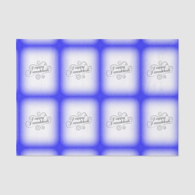 Papel De Seda Feliz Janucá con fondo azul blanco de 2 tonos (Anverso)