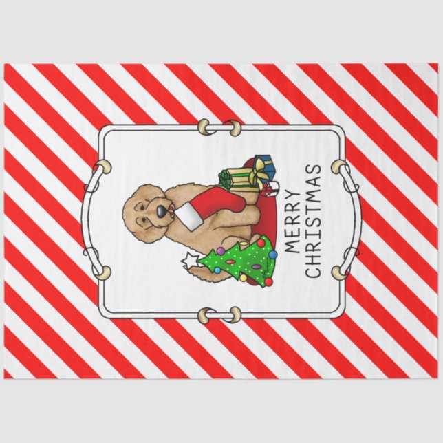 Papel De Seda Feliz Navidad 2 Goldendoodle (rojo dorado) Cute (Anverso)