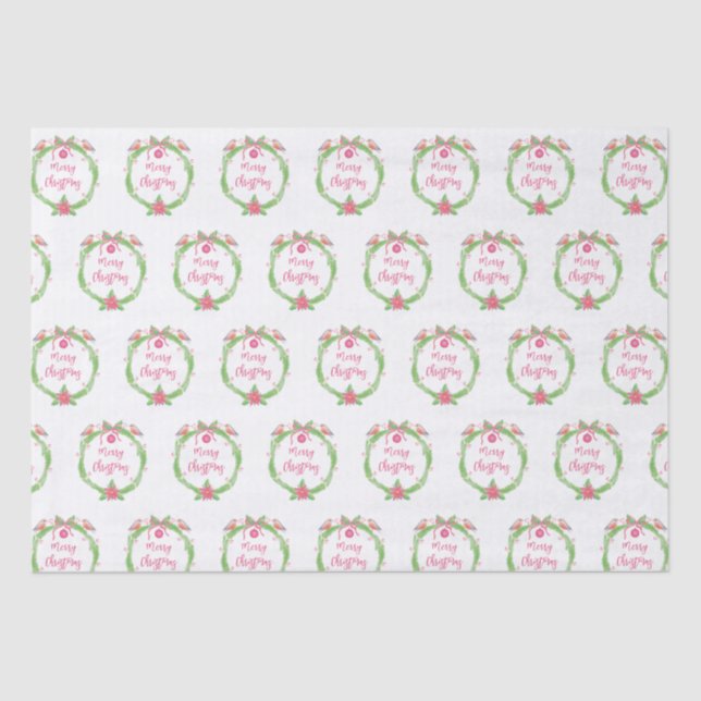 Papel De Seda Feliz Navidad acuarela Holly Wreath (Anverso)