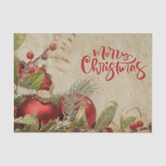 Papel De Seda Feliz Navidad Adornos Rojos Vintage y Bayas