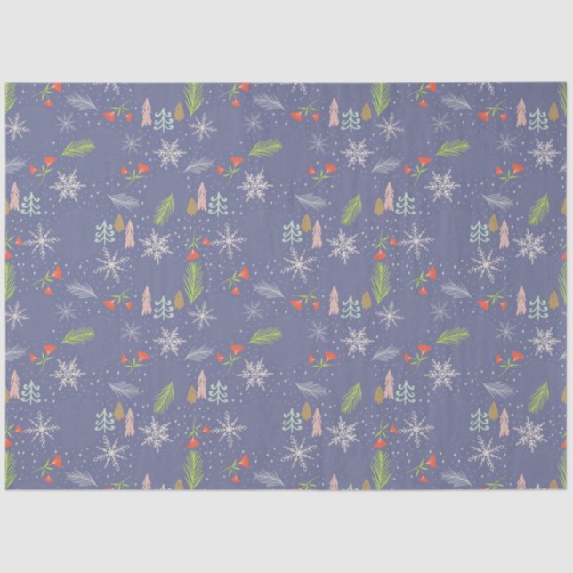 Papel De Seda Feliz Navidad Árboles dibujados a mano Flores de n (Anverso)