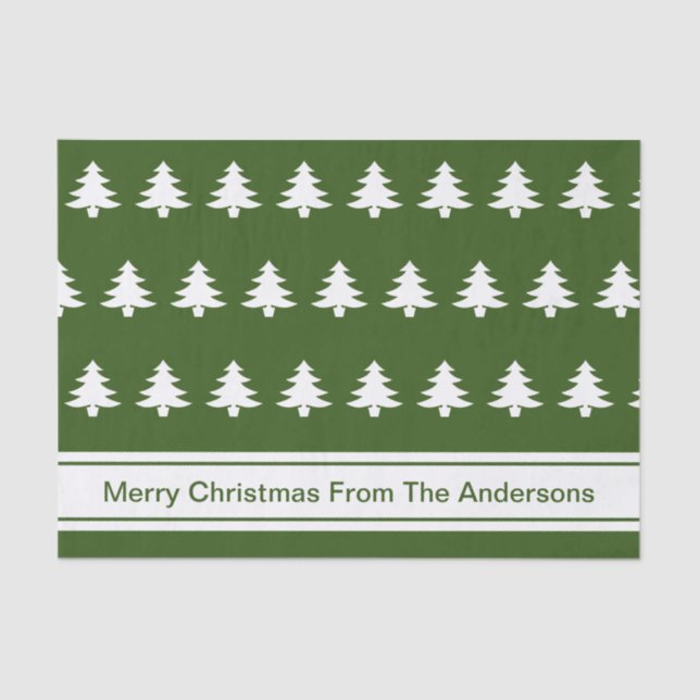 Papel De Seda Feliz Navidad Árboles verde blanco y nombre del re (Anverso)