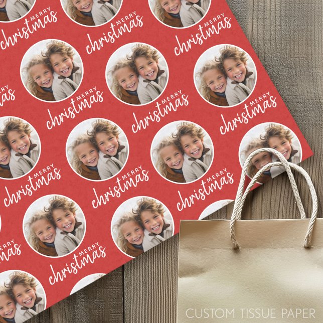 Papel De Seda Feliz Navidad con foto de un círculo - rojo (Custom Tissue Paper)