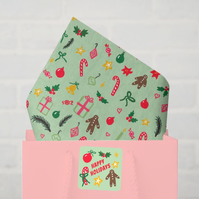 Papel De Seda Feliz Navidad Cute Doodle Whimsical Pattern (Merry Christmas Cute Doodle Whimsical Pattern Tissue Paper
)