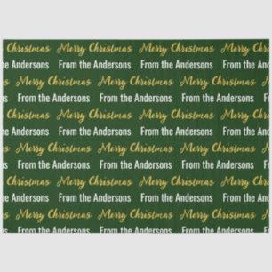 Papel De Seda Feliz Navidad Dark Green Gold Script Name