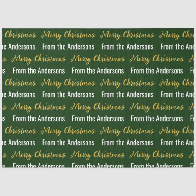 Papel De Seda Feliz Navidad Dark Green Gold Script Name (Anverso)