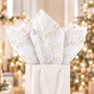 Papel De Seda Feliz Navidad dorado sobre blanco