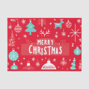 Papel De Seda Feliz Navidad en rojo y blanco