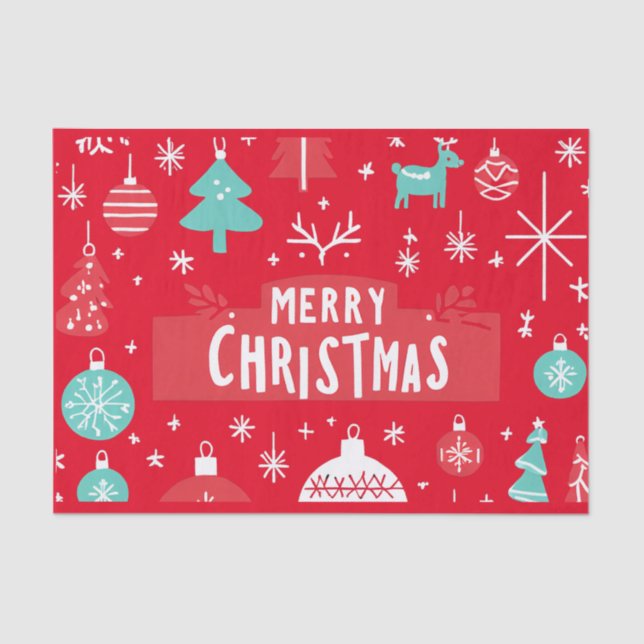 Papel De Seda Feliz Navidad en rojo y blanco (Anverso)