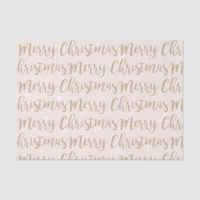 Papel De Seda Feliz Navidad Faux Gold Script Typografía rosa (Anverso)