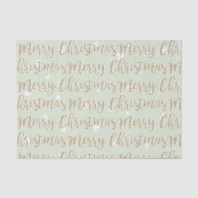 Papel De Seda Feliz Navidad Faux Gold Script Typografía Verde (Anverso)