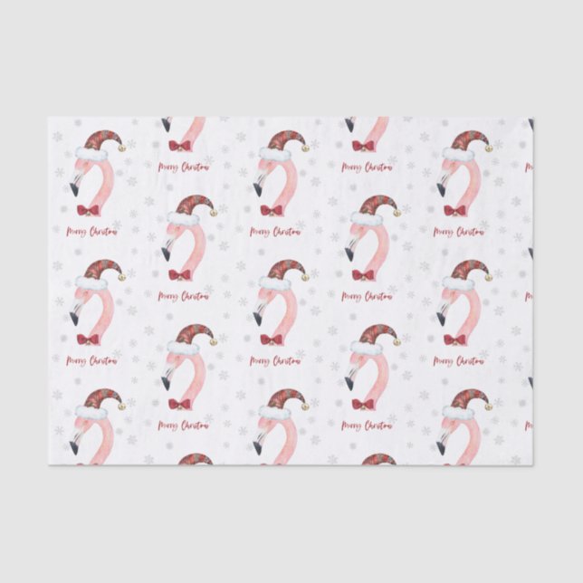 Papel De Seda Feliz Navidad Flamingo Santa Navidades modernos (Anverso)