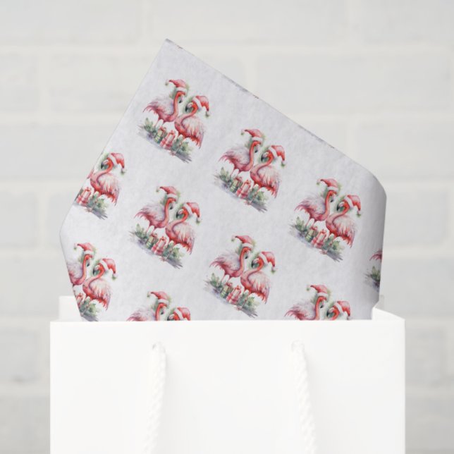 Papel De Seda Feliz Navidad Flamingos rosas (Bolsa de regalo)