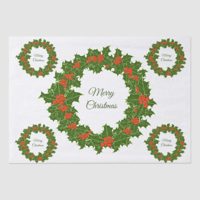 Papel De Seda Feliz Navidad flor de berry rojo (Anverso)