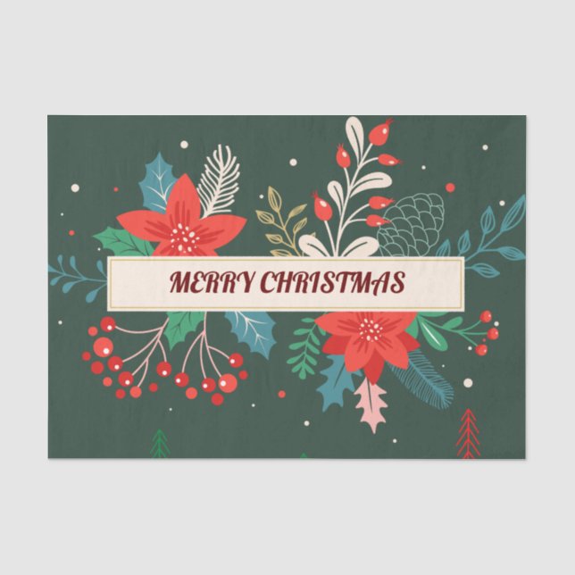 Papel De Seda Feliz Navidad Floral (Anverso)