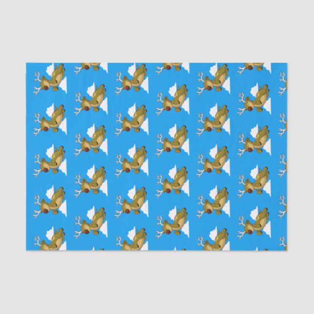 Papel De Seda Feliz Navidad Flying Reindeer Cute (Anverso)