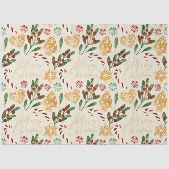 Papel De Seda Feliz Navidad Galletas con pan de jengibre (Anverso)