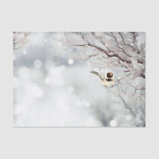 Papel De Seda Feliz Navidad Invierno Frost Bird Tradicional (Anverso)