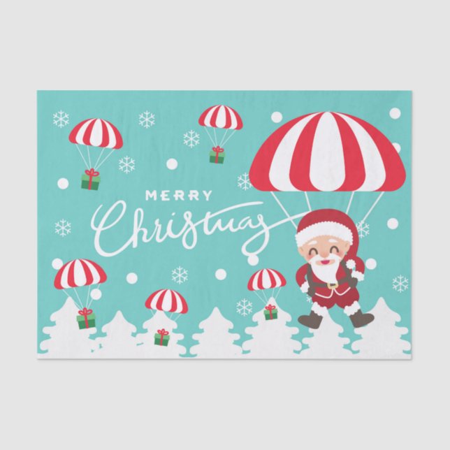 Papel De Seda Feliz Navidad Moderno Paracaidismo Santa (Anverso)