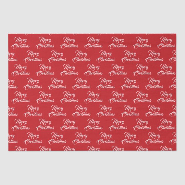Papel De Seda Feliz Navidad personalizado blanco rojo guión eleg (Anverso)